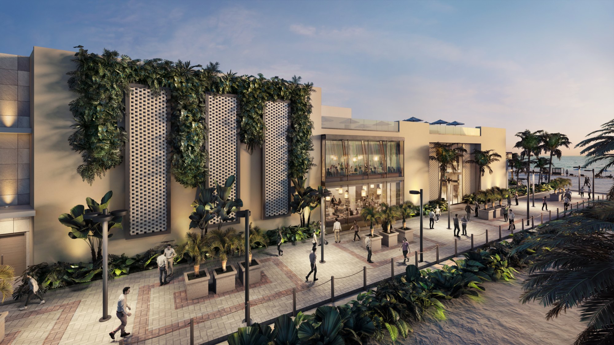 Image de synthèse de la promenade commerciale d'Atlántida, la communauté planifiée plus vaste qui accueille les 692 condos prévus de River Island, à Punta Cana.