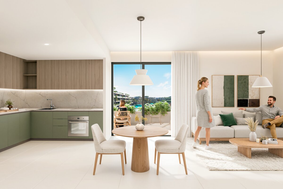 Recreación del interior de una residencia terminada en River Island, uno de los 692 condos previstos en la comunidad de Atlántida, Punta Cana.